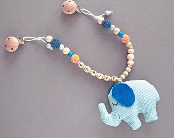 Stroller chain with name, elephant, sewn, felt, girl, boy, different colors