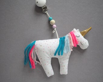 Kinderwagenanhänger, Einhorn, mit Glöckchen, Spielbogenanänger, Babybett, Maxicosi, Babyspielzeug