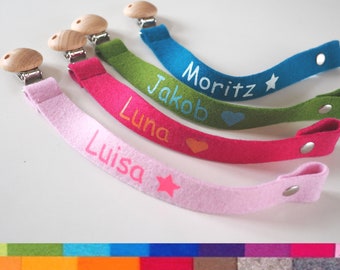 Pacifier strap, with name, wool felt, desired color, pacifier chain, individualized