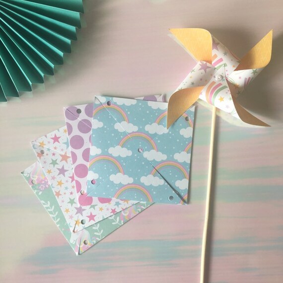Paper Pinwheels Kit Unicorn Rainbows Party Decorations Etsy