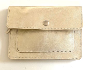 Gold wallet for passport with 6 compartments made of leather wallet passport cover