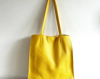 Shopper yellow, cowhide, shoulder bag leather shopper leather bag