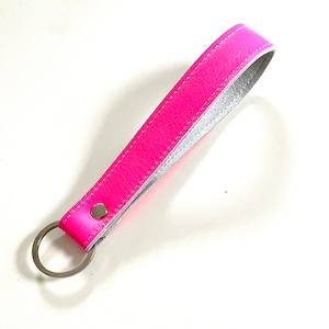 Schlüsselband Neon pink Echtleder 17 cm Schlaufe Schlüssel Handschlaufe