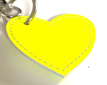 Heart M Neon yellow made of leather bag charm keyring gift tag