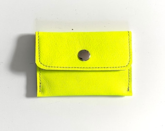 Card case, leather, neon yellow, wallet, business card holder 10 x 7 cm