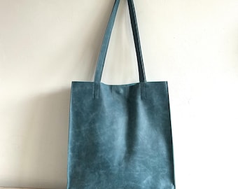 Shopper blue, cowhide, shoulder bag leather shopper leather bag