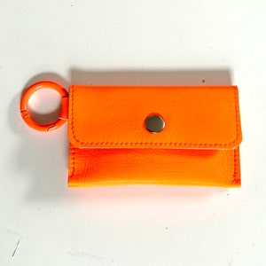 Miniportemonnaie neon orange mit 3 Fächern aus echtem Leder Geldbeutel mit Ring
