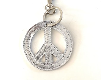 Peace Silver Leather Keyring Pendant Peace