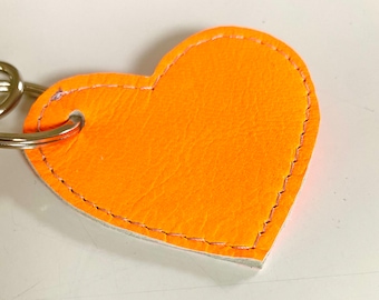 Heart M Neon orange made of leather bag pendant key ring gift tag