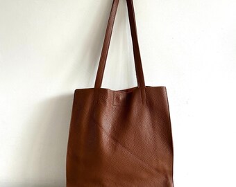 Shopper cognac Braun , Rindsleder , Schultertasche Ledershopper Ledertasche