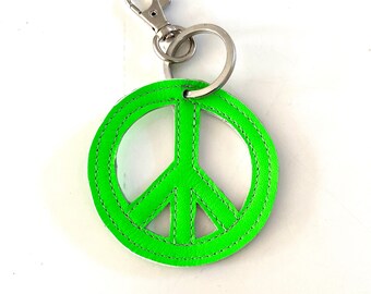 Peace Green Neon Leather Keyring Pendant Peace