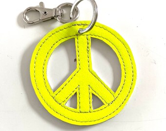 Peace Yellow Neon Leather Keychain Pendant Peace
