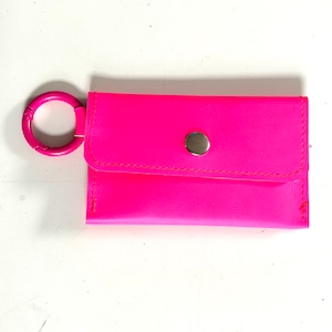 Mini billetera rosa neón con 3 compartimentos de cuero genuino billetera con anilla