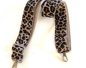 Belt with leo print beige taupe bag strap carrier to exchange cowhide