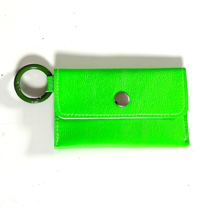 Mini Portemonnaie neon grün mit 3 Fächern aus echtem Leder Geldbeutel mit Ring Kartenetui