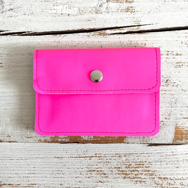 Geldbeutel Neon pink mit 5 Fächern aus Leder Portemonnaie