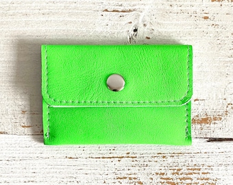 Card case, leather, neon green, purse, business card case 10 x 7 cm