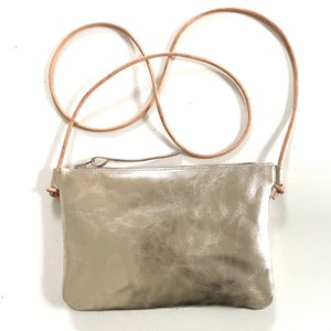 Gold leather shoulder bag with leather strap for parties, festivals, weddings or holidays, adjustable length