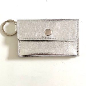 Mini portemonnee zilver met 3 vakken van leer, portemonnee met ring