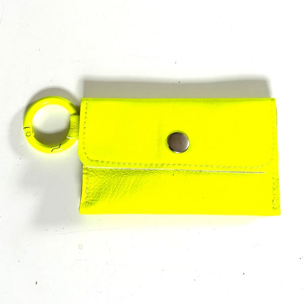 Mini Portemonnaie neon gelb mit 3 Fächern aus echtem Leder Geldbeutel mit Ring Kartenetui