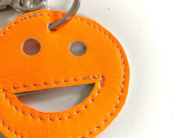 Lachgesicht Leder Neon Orange  Schlüsselanhänger Taschenanhänger