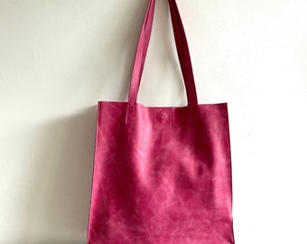 Shopper pink, cowhide, shoulder bag leather shopper leather bag