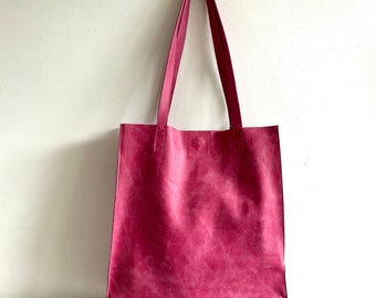 Shopper pink, Rindsleder , Schultertasche Ledershopper Ledertasche