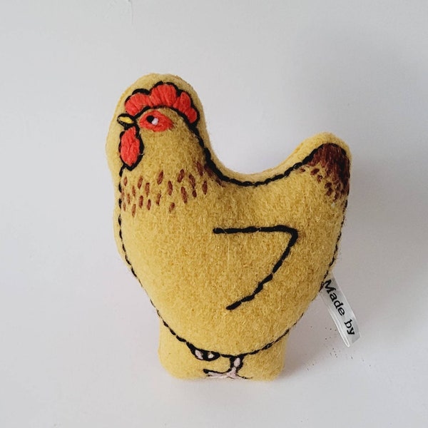 Gold hen,  textile chicken, gold hen mini cushion, wool chicken, embroidered chicken, decorative fabric hen, gold chicken