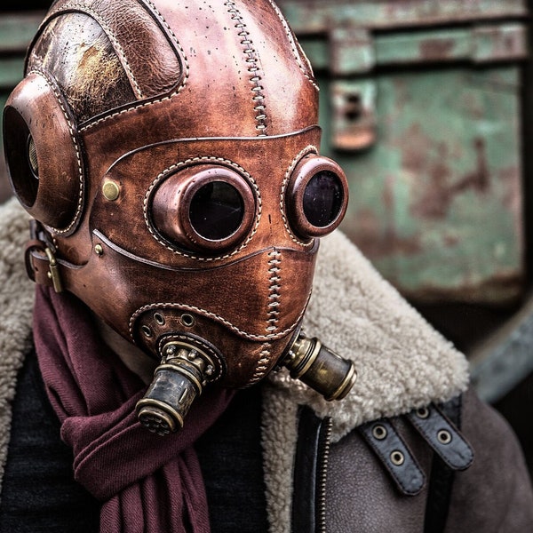Dust Angel Skull Helmet Steampunk Industrial, Leather Helmet and Mask, Cosplay Mask, Cyberpunk Mask