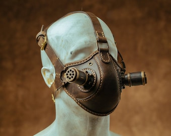 Steampunk Leather Mask, Leather Gas Mask, Leather Respirator, Leather Plague Doctor Mask, Post Apocalyptic Mask