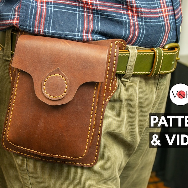 Leather Hip Bag Pattern, Leather DIY,  Fanny Pack, Belt Pouch,  PDF Pattern & Instructional Video by Vasile and Pavel