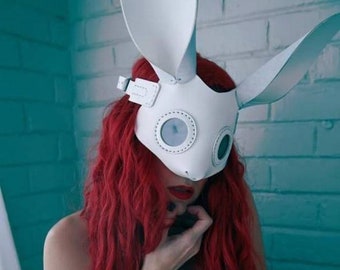 Masque de lapin blanc Saint-Valentin, masque de lapin en cuir