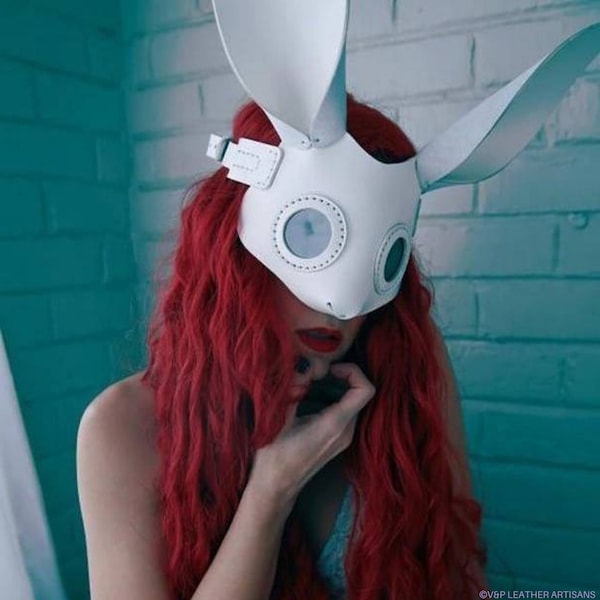 White Bunny Mask Valentine, Leather Rabbit Mask
