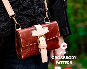 PDF Pattern for Vivi Clutch, Crossbody Wallet Bag, DIY Gift, Leather Pattern, Video Instructions by Vasile and Pavel