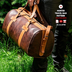 PDF + DXF + vidéo pour modèle de sac de voyage Hunter, sac de sport en cuir, week-end par Vasile et Pavel