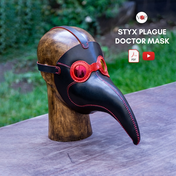 STYX Plague Doctor Mask, Downloadable PDF Pattern Video Tutorial, Halloween DIY