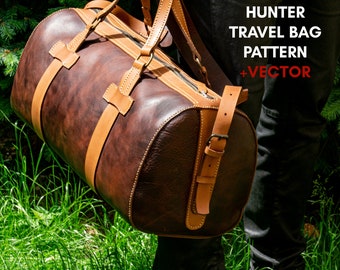 PDF Pattern+Vector File for Laser Cut Hunter Travel Bag Pattern, Leather Gym Bag, Weekender, Instructional Video by Vasile and Pavel