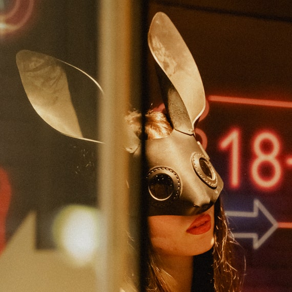 Black Leather Rabbit Mask, Sexy Mask, Playboy Mask, BDSM