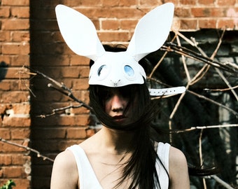 Masque de lapin blanc Saint-Valentin, masque de lapin en cuir, masque sexy de lapin