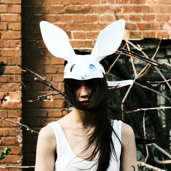 White Bunny Mask Valentine, Leather Bunny Mask, Rabbit Sexy Mask