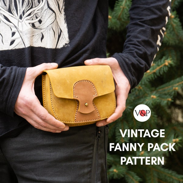 PDF Pattern for Fanny Pack, Leather DIY,  Vintage  Hip Bag, Belt Pouch,  Instructional Video by Vasile and Pavel