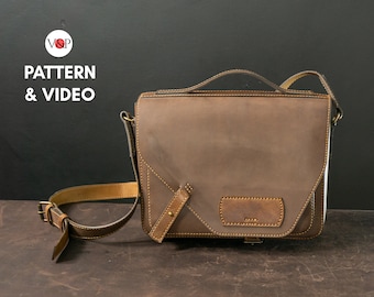 Messenger Bag Pattern, Assymetrical, Leather DIY, Photo Instructions, Crossbody Bag