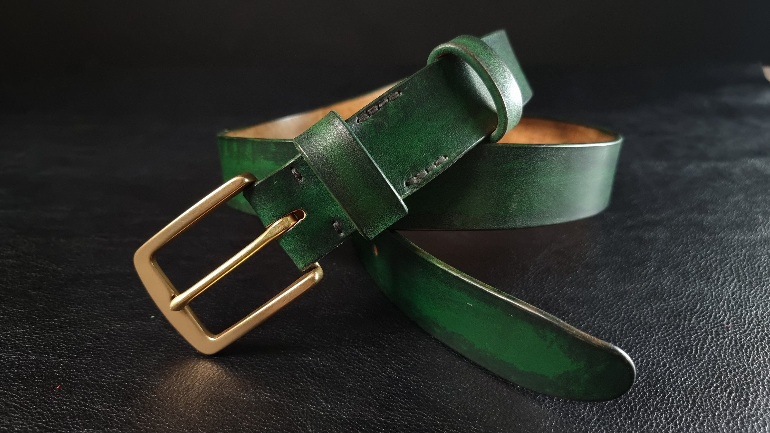 Handmade Leather Belt Green Leather 