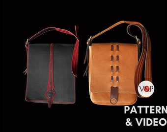 Patrón de bolso vertical crossbody, cartera de cuero, bolso mensajero, patrones en PDF y video instructivo