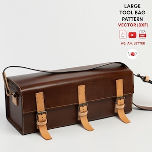 Patron PDF pour grand sac à outils en cuir robuste, cadeau DIY, patron en cuir, instructions vidéo par Vasile et Pavel