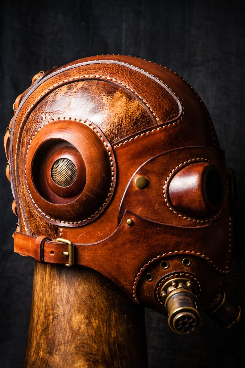 Dust Angel Skull Helmet Steampunk Industrial, Leather Helmet and Mask, Cosplay Mask, Cyberpunk Mask image 6