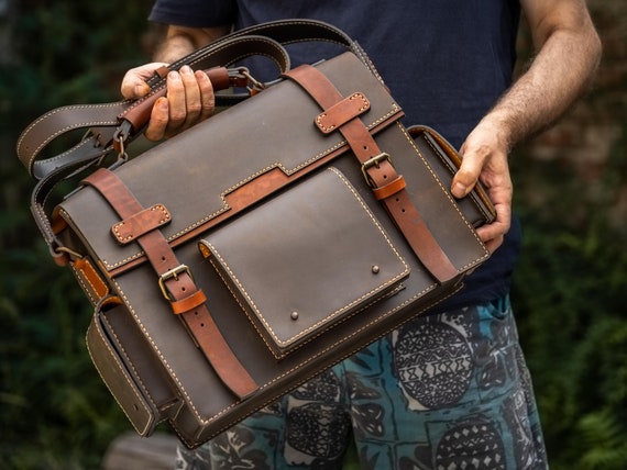 Men's Leather Messenger Bag Shoulder Business Briefcase Laptop Bags Handmade 
