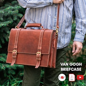 PDF Pattern for Van Gogh Briefcase, DIY Gift, Leather Pattern, Laptop Bag, PDF Pattern and Video Instructions by Vasile and Pavel