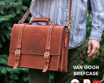 Modello PDF per valigetta Van Gogh, regalo fai da te, modello in pelle, borsa per laptop, modello PDF e istruzioni video di Vasile e Pavel