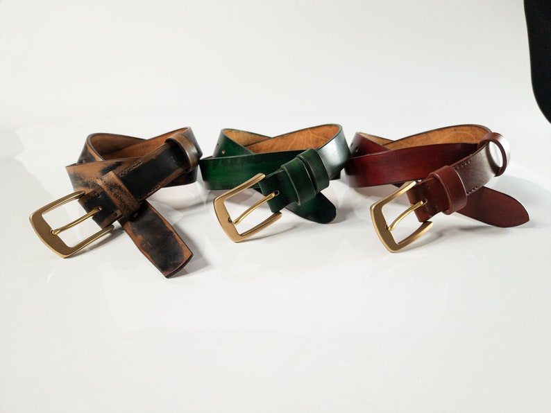 Handmade Leather Belt Green Leather Belt Quality Leather Etsy
